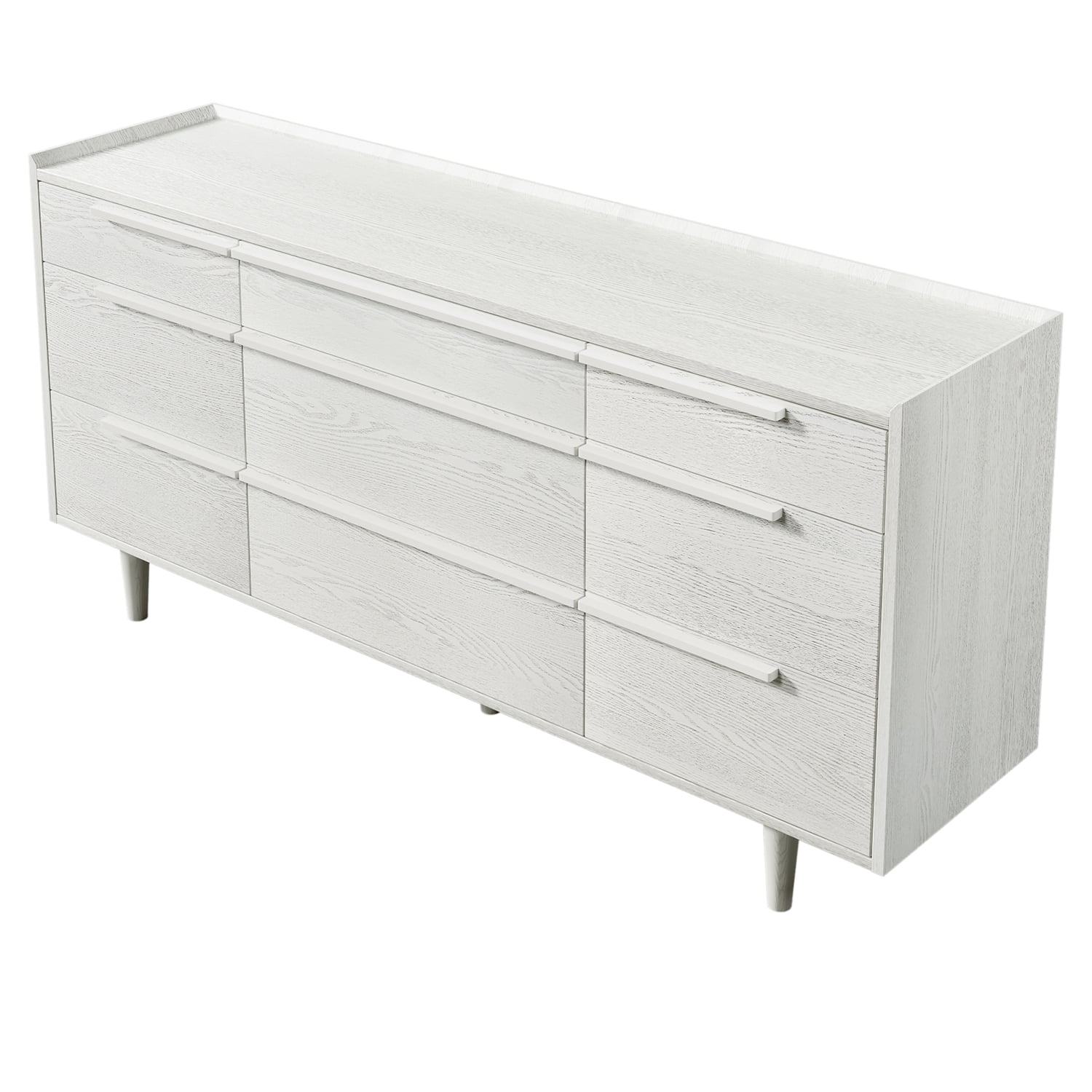 Kadyn 9-Drawer Dresser, Solid Wood Storage Dresser Closet with Solid Wood Legs, Modern Horizontal Dresser for Living Room, White Kadyn 9-Drawer Dresser, Solid Wood Storage Dresser Closet with Solid Wood Legs, Modern Horizontal Dresser for Living Room, White