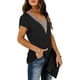 thumbnail image 3 of Blusa de manga corta, cuello en V, manga de pétalo, blusa con ribete de encaje, blusa con manga de pétalo Lograr más, 3 of 5