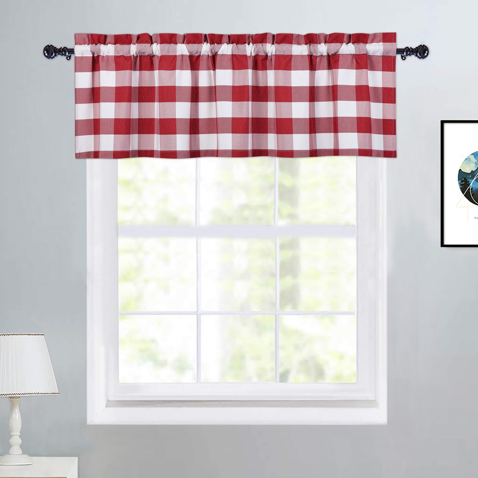 Buffalo Plaid Window Valance Curtain, Yarn Dyed Rod Pocket Curtain