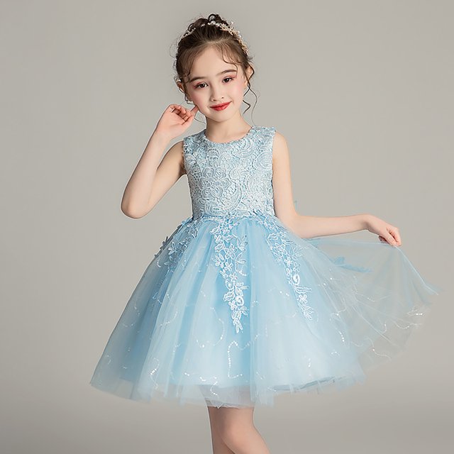 Robe de Princesse pour Fille, Cadeau d'Anniversaire, Robe de Demoiselle d'Honneur, Col Rond, Sans Manches, Nœud Solide, Robe de Princesse