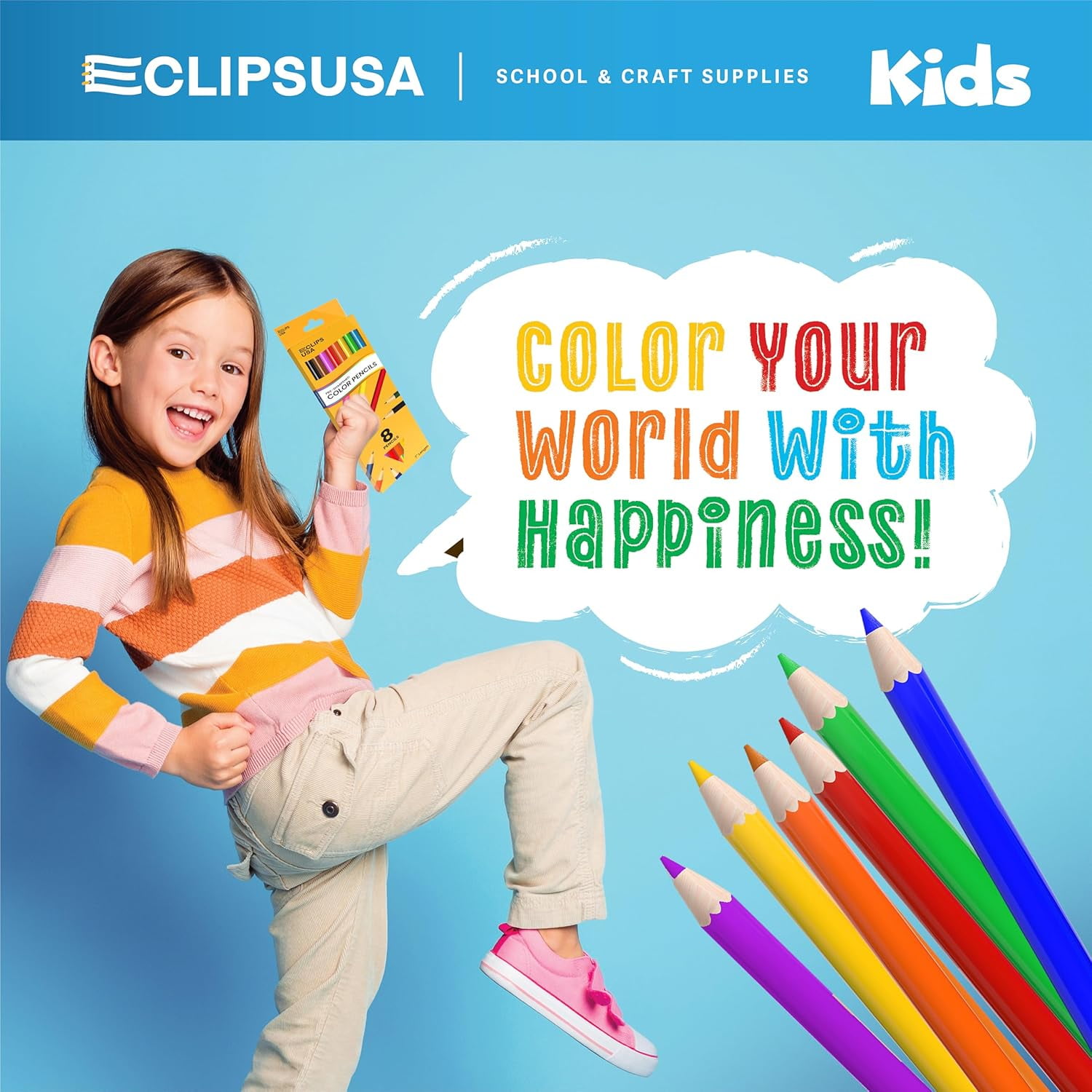E-Clips USA Pre-Sharpened Colored Pencils, Bulk Color Pencil Set, 8-pc 80-pack