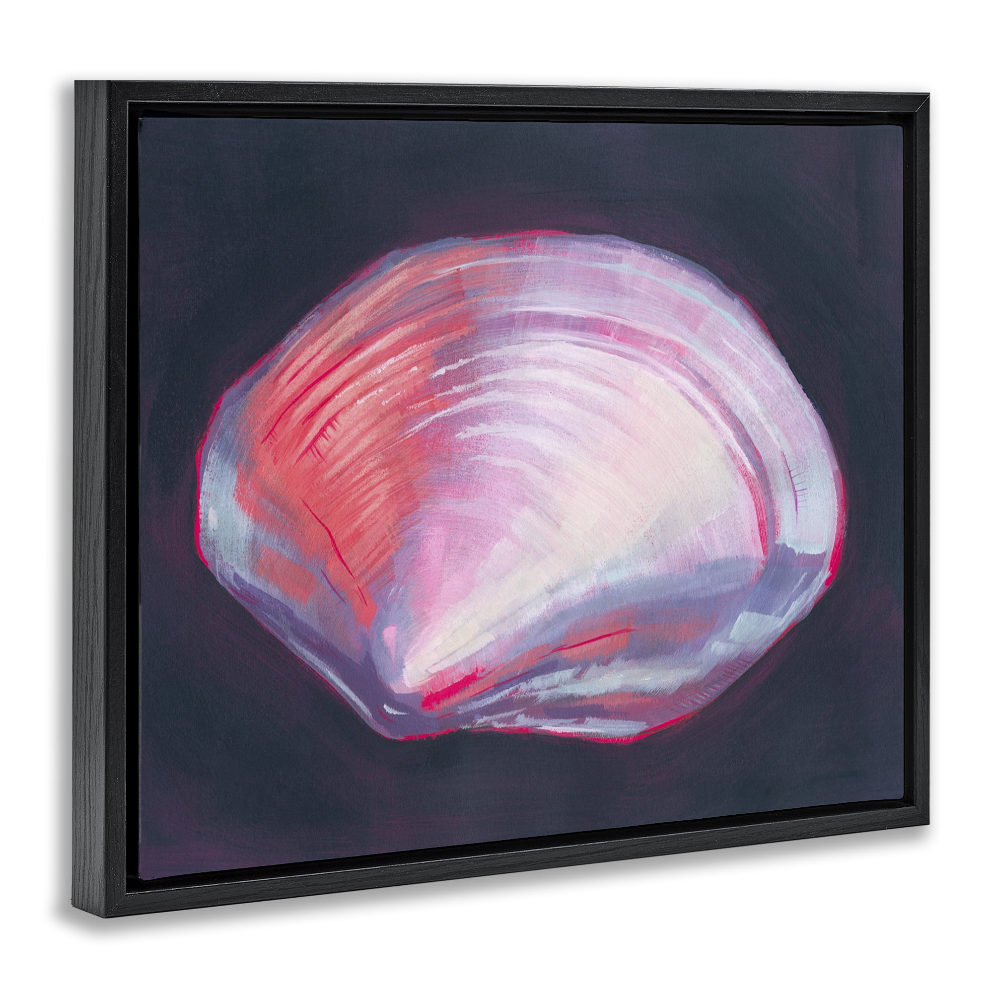 Stupell Industries Pink Clam on Black Animals & Insects Painting Black Floater Framed Canvas Art Print Wall Art, 21 x 17