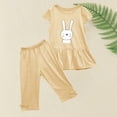 thumbnail image 5 of Fesfesfes Toddler Outfit Girls Summer Round Neck Small Print Short Sleeved Flying Sleeves Elastic Waist Cropped Pants Two piece Set, 5 of 6