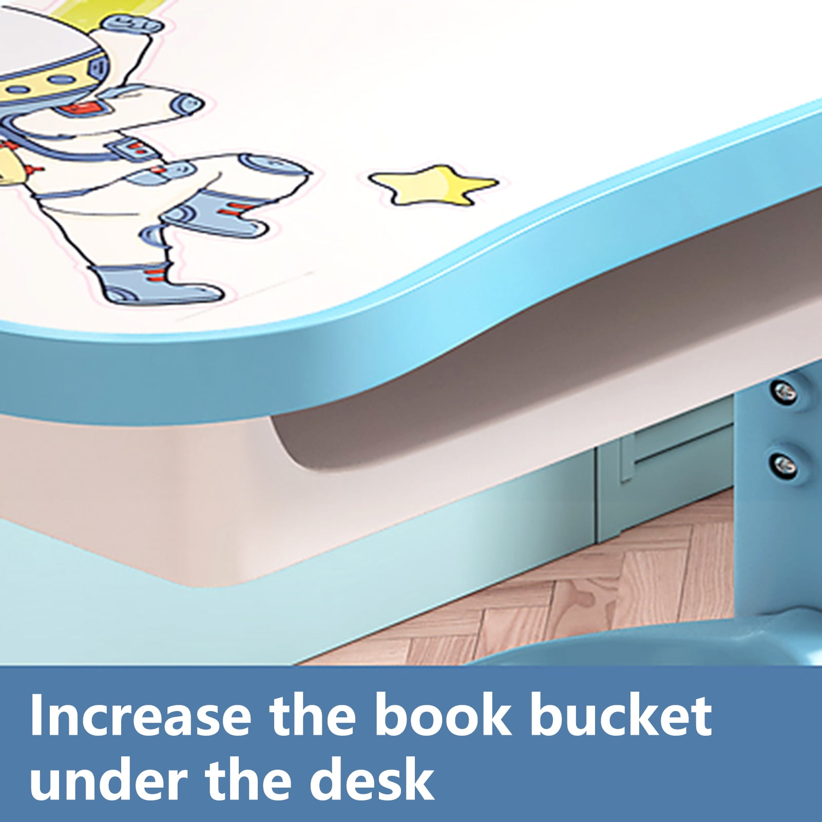 Zksm Kids Desk Chair Set, Height Adjustable Kids Table and Chair Set w/Widened Desktop & Storage Drawer, Children School Study Table Student Desk for Boys Girls (Blue)