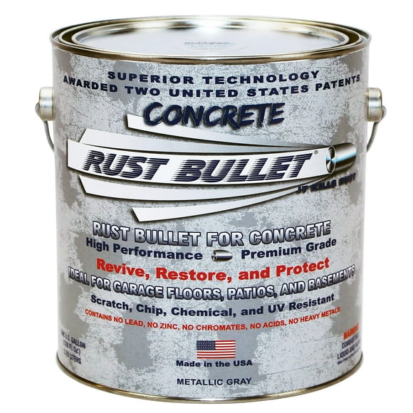 Rust Bullet for Concrete, Super-Tough Protective Floor Coating, Enhances Appearance and Adds Years of Life to Concrete Surfaces - Gallon, Metallic Gray