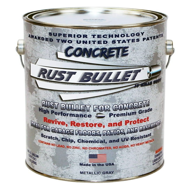 Rust Bullet for Concrete, Super-Tough Protective Floor Coating, Enhances Appearance and Adds Years of Life to Concrete Surfaces - Gallon, Metallic Gray