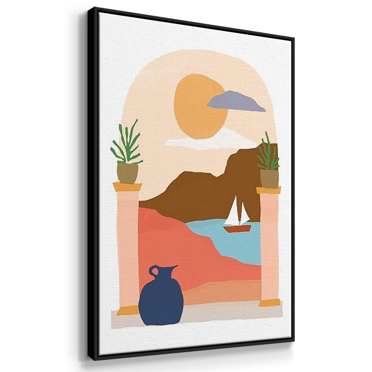 Paper Scene I - Framed Premium Gallery Wrapped Canvas L Frame 3 Piece Set - Ready to Hang