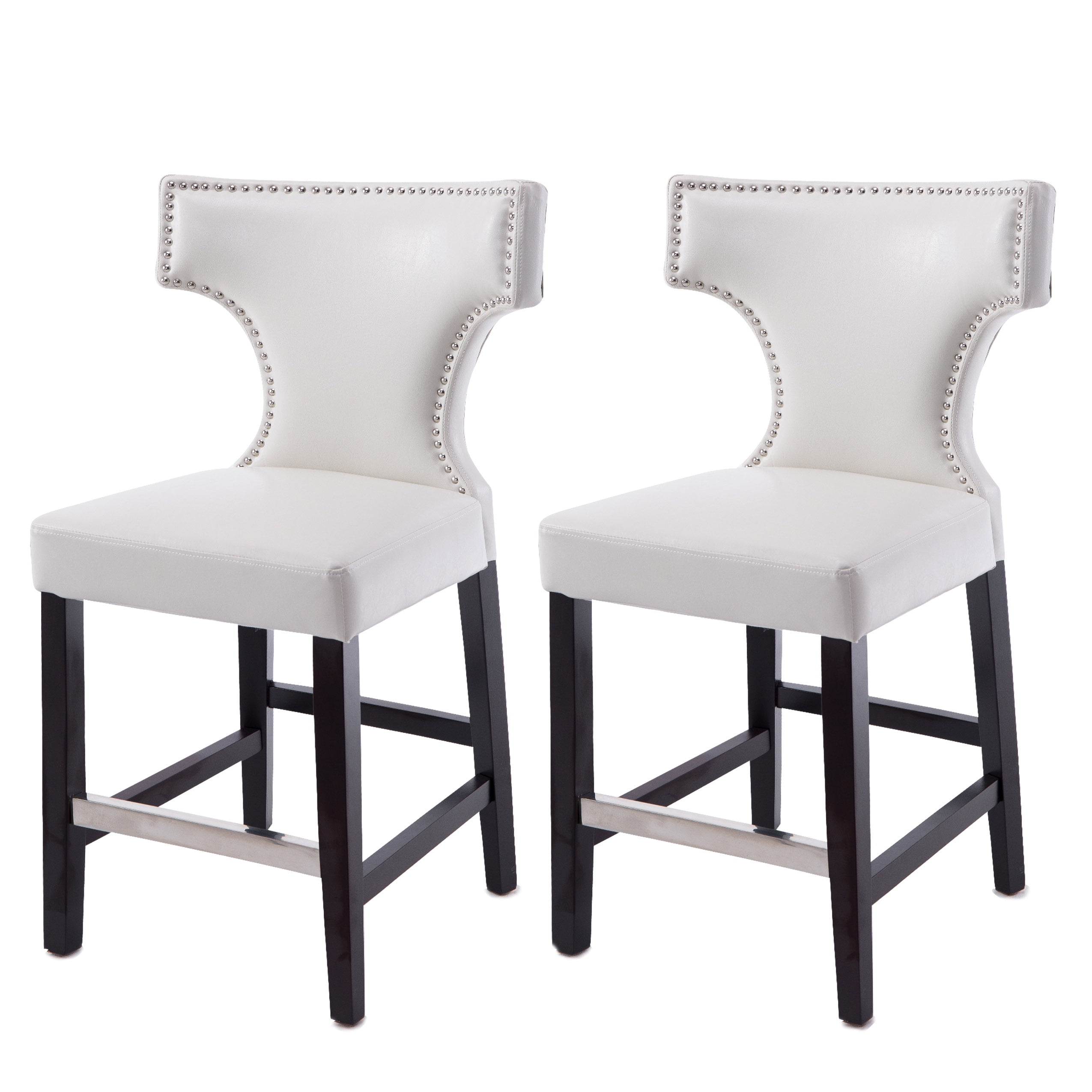 CorLiving Kings Studded Faux Leather Counter Height Indoor Barstools, White (Set of 2)
