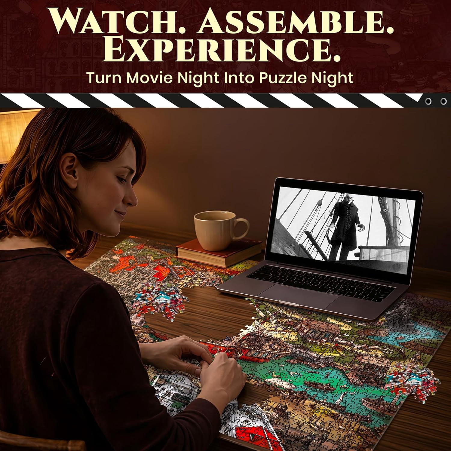 Quokka 1000 Piece Puzzle for Adults – Nosferatu 1922 Horror Movie Inspired Jigsaw – 147 Hidden Mysteries, 2 Secret Envelopes for Extended Experience