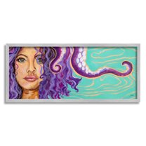 Stupell Industries Modern Octopus Girl Portrait Animals & Insects Painting Gray Framed Art Print Wall Art, 24 x 10
