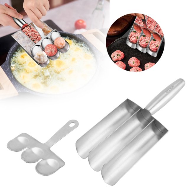 Clearance Items,npkgvia Cooking Utensils,Kitchen Gadgets,Creative Kitchen Triple Meatball Maker Meatball Scoop Meatball Maker Tool Kitchen Triple Meatball Maker Manual Meatball ,Cookware,Silver
