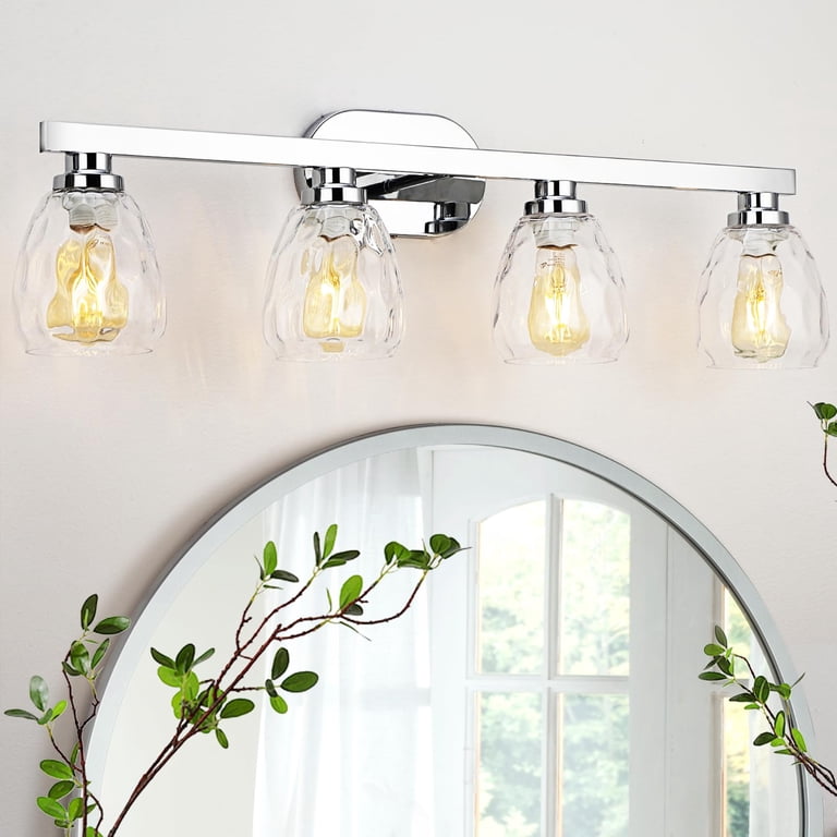 Bathroom Light Fixtures, Chrome Vanity Light Fixtures Over Mirror Wall Mount Lighting Fixture Hammered Glass Shade E26 Socket Hallway Kitchen Bedroom Living