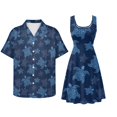 thumbnail image 2 of Jiueut Sea Turtle Pattern Matching Hawaiian Holiday Outfit Set Men's Button T-Shirt Women's Sleeveless Sundress, 2026 Scoop Neck Mini Dress Travel Outfit for Couples Beach Vacation, Size XL, 2 of 5