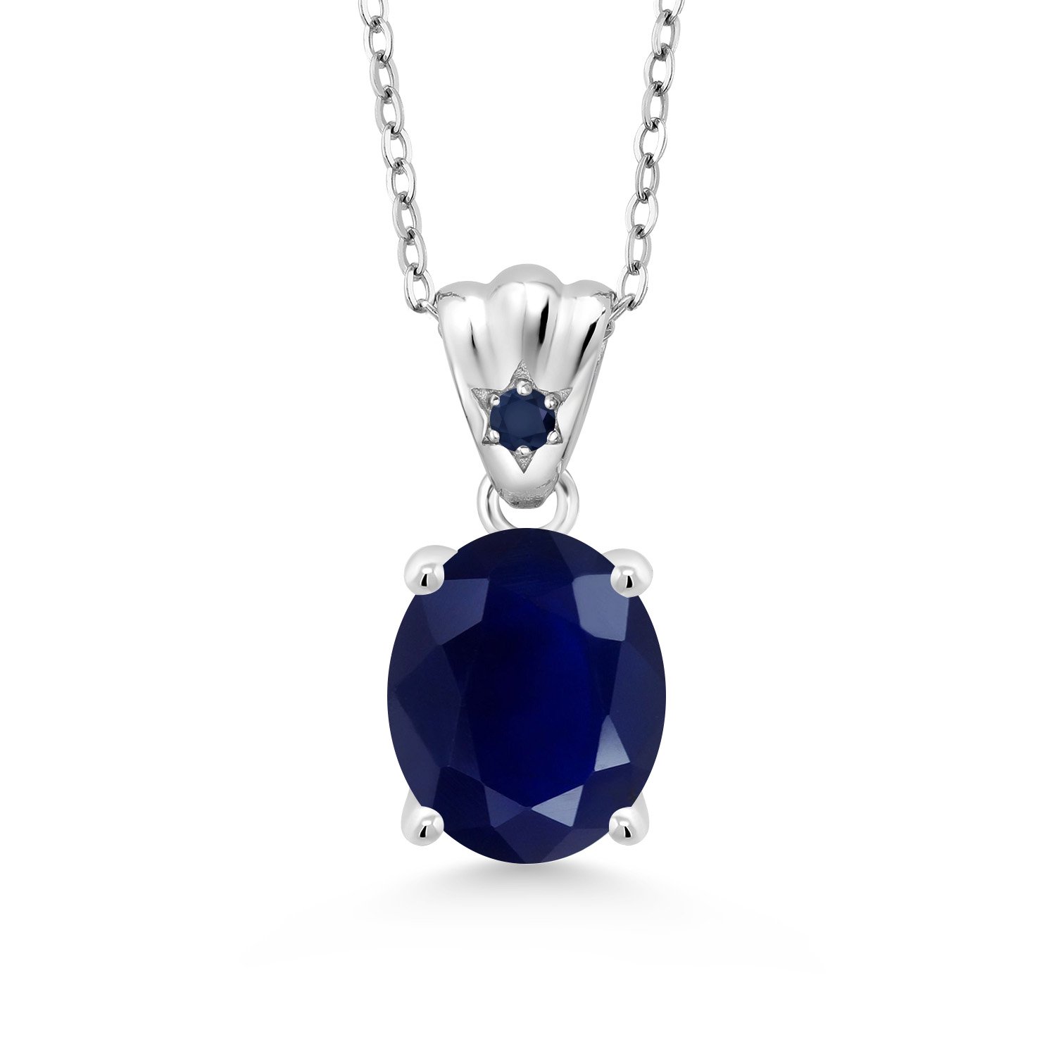Gem Stone King 4.54 Cttw Oval Blue Sapphire Pendant Necklace for Women | 925 Sterling Silver | Gemstone Birthstone | Oval 11X9MM| Round 2MM | With 18 inch Chain