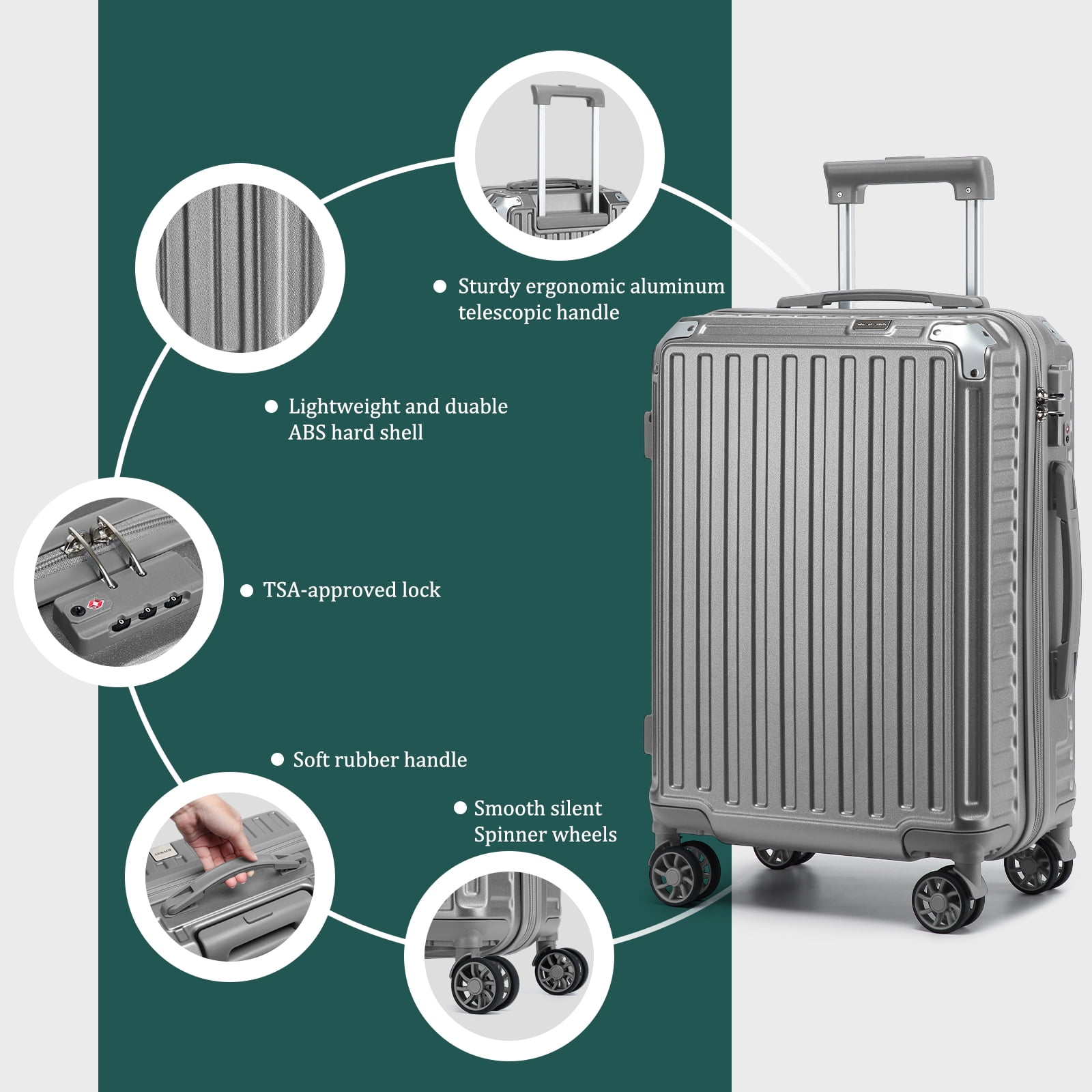 Joyway 7 Piece Luggage Set PC Hardside Lightweight Suitcase with TSA Lock Spinner Wheels (18/20/24/28)