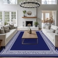 thumbnail image 4 of Navy Blue Geometric Large Area Rugs for Bedroom Living Room, Soft Non Slip Carpet Bedside Rug, White Greek Key Farmhouse Rectangular Floor Cover Kitchen Accent Rug 8'x10' for Dining Room/Office, 4 of 9