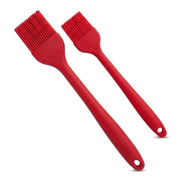 2 Pack Silicone Basting Pastry Brush, 450°F Heat Resistant Oil Brush for Kitchen, Food Grade Silicone BPA Free Dishwasher Safe for BBQ Baking Cooking - Red