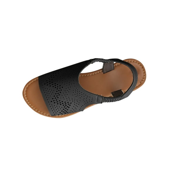 ShiShine Womens Flat Sandals Open Toe Perforated Strap Elastic Back Strap Casual Summer Walking Shoes