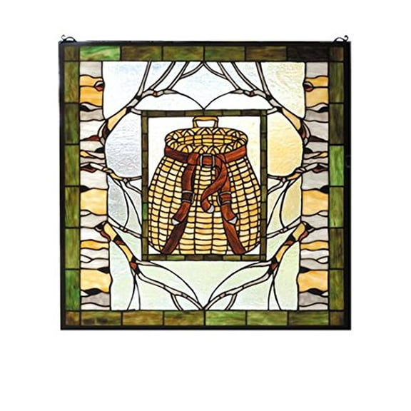 Meyda Tiffany 73909 Pack Basket Stained Glass Window, 24.5" W x 24.5" H