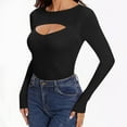 thumbnail image 6 of SELONE Undershirts Long Sleeve Women Hollow Out V Neck Shirt Tops Tight Bottom Underwear Clothes Black, 6 of 7