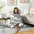thumbnail image 4 of Wearable Blanket,Black and White Chevron Pattern Hooded Wearable Sherpa Blanket for Adults & Teens,Winter Poncho Shawl Wrap Cape Thick Warm,60"x80", 4 of 5