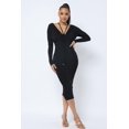 thumbnail image 2 of Long Sleeve Midi Dress With Low V Neck Front And Back With Ruching On Sides And Chest M, 2 of 6