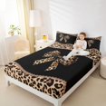 thumbnail image 4 of Homewish Girls Vintage Ribbon Twin Sheet Sets, Brown Leopard Print Bowknot Twin Fitted Sheet, Old Fashion Flat Sheet, Breathable Home Decor, 3 Pieces, 4 of 7