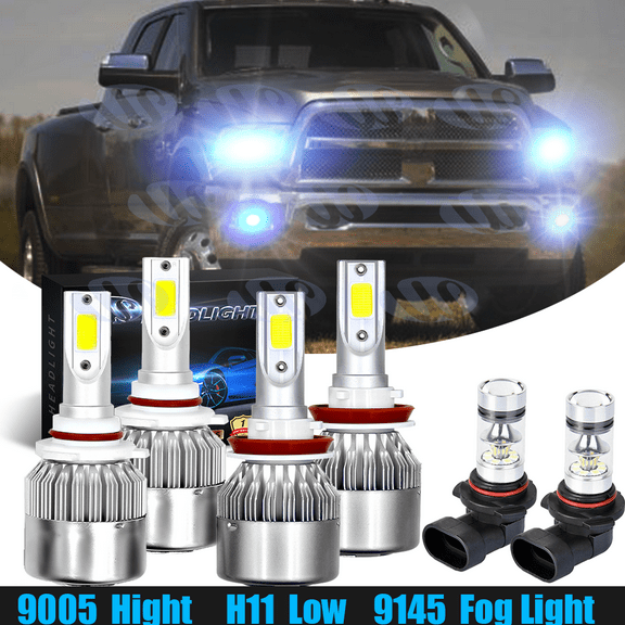 LED Headlight Bulb Hi-Lo Fog Light Combo For Dodge RAM 1500 2500 3500 2013-2015