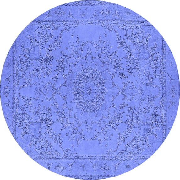 Ahgly Company Machine Washable Indoor Round Oriental Blue Industrial Area Rugs, 7' Round