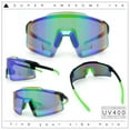 thumbnail image 2 of Mens Color Mirror Oversized Shield Sport MTB Style Plastic Sunglasses Black Green - Green Mirror, 2 of 8