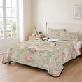 thumbnail image 2 of Twin XL Quilt Set 68''x98'', Pink Flowers Lightweight Summer Bedspread Coverlet Set with 2 Pillow Shams, Green Country Botanical Floral Leaves Breathable All Season Quilt Bedding for Dorm/Guest Room, 2 of 9