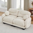 thumbnail image 2 of Pleated Chenille Fabric 2 Seater Modular Sofa, Ergonomic High-Density Foam, Curved Round Armrests with 2 Round Throw Pillows, Beige, 2 of 13