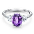 thumbnail image 3 of Gem Stone King 925 Sterling Silver Purple Amethyst and White Zirconia Engagement Ring for Women | 2.00 Cttw | Oval Checkerboard 9X7MM | Gemstone February Birthstone | Size 6, 3 of 6