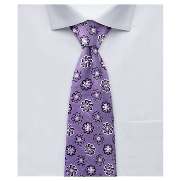 Jacob Alexander Men's Woven Floral Pattern Regular Neck Tie - Purple Black