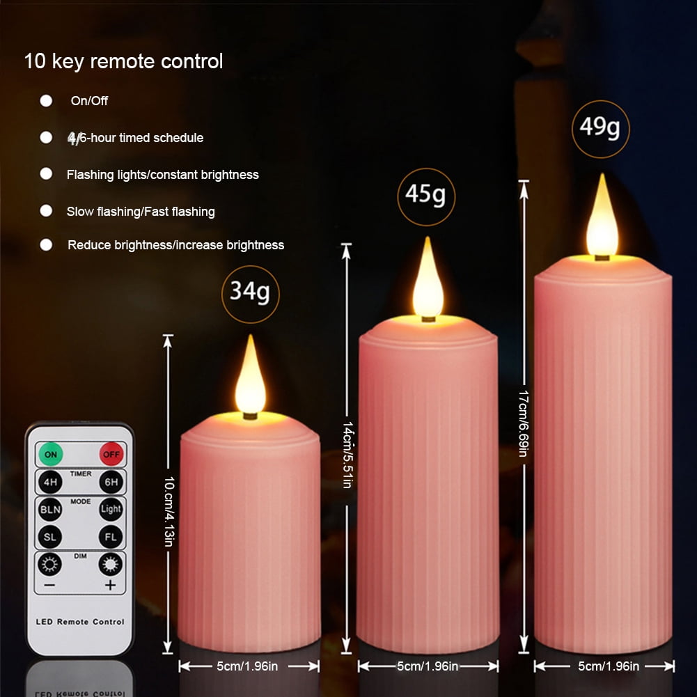 3Pcs Led Candles Dimmable Usb Rechargeable Flameless Candle Decor Light (Pink)