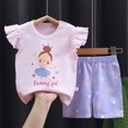 thumbnail image 5 of Toddler Baby Girl Summer Clothes Set Cute Cartoon Printed Flying Sleeve Top Shorts 1T 2T 3T 4T Baby Girls Summer Outfit Two Piece Set, 5 of 5