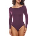 thumbnail image 3 of Body de una pieza de manga larga suave para mujer de Cozzifree, cuello barco, parte de arriba básica elástica con broches en negro y blanco, 3 of 5
