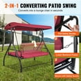 thumbnail image 5 of Convertible Canopy Patio Swing - 3-Person Outdoor Swing Chair with Removable Cushions, Alloy Steel Frame, for Balcony, Backyard, Burgundy, 5 of 11