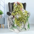 thumbnail image 4 of Rasta Soft Flannel Fleece Throw Blanket, Black and White Sketchy Head of Lion on Digital Pixels Backdrop Image, Cozy Plush for Indoor and Outdoor Use, 70" x 90", Burgundy Yellow, by Ambesonne, 4 of 5