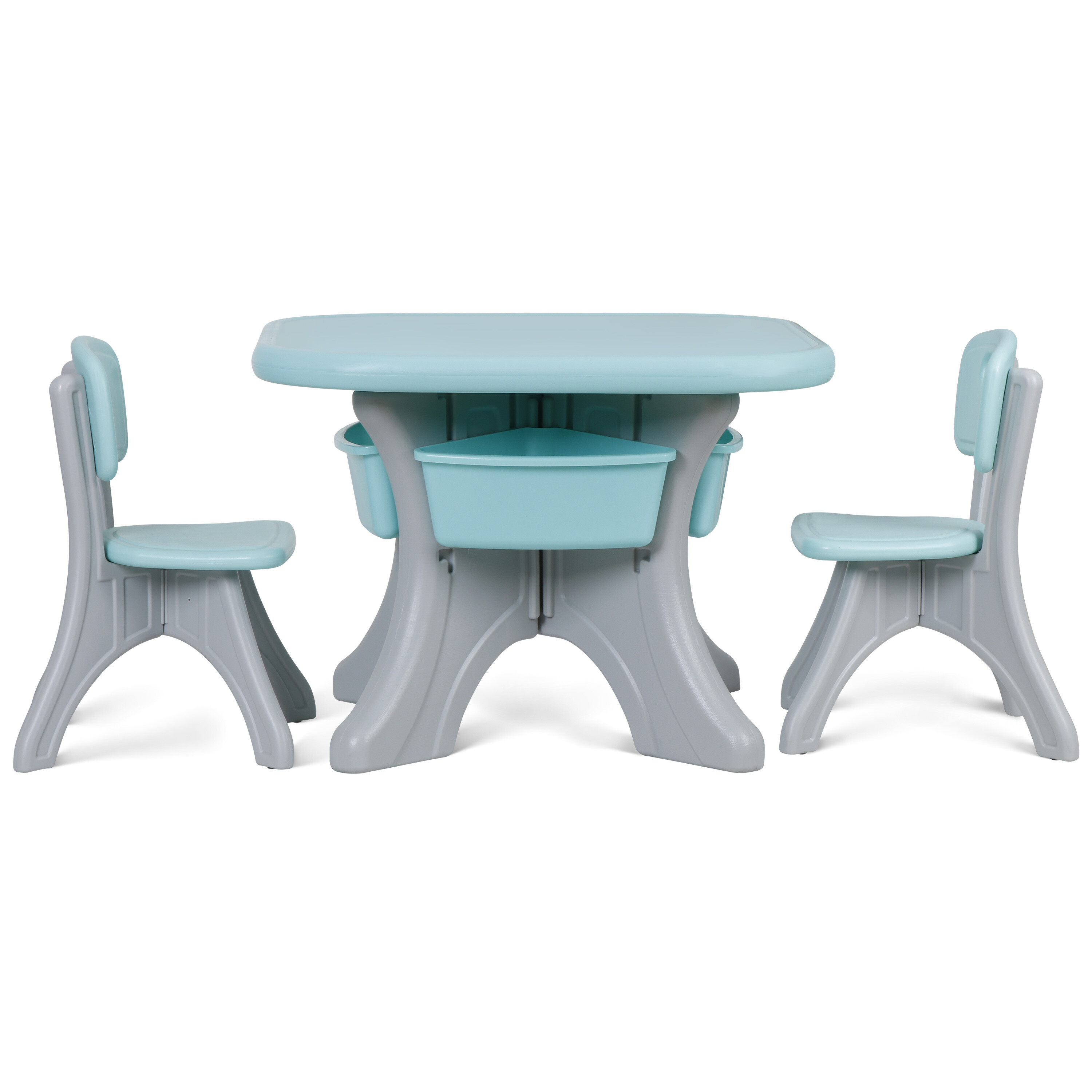 HomGarden Toddler Kids Table & 2 Chair Set 3Pcs Plastic Child Activity Table W/Storage Bins Blue
