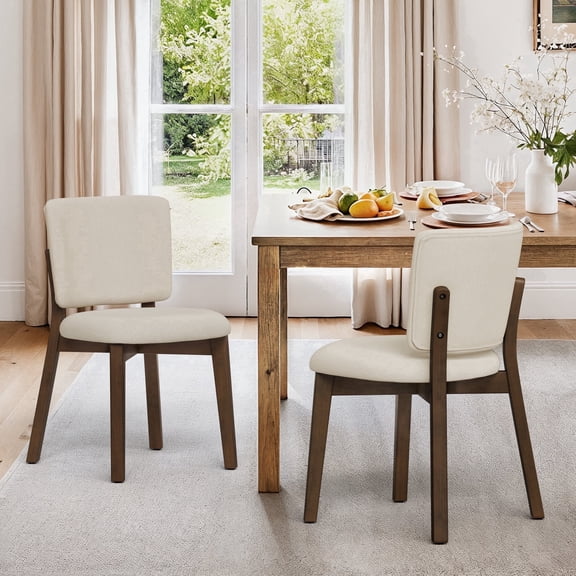 Carolayne Set of 2 Wooden Dining Chairs, Wide Back Side Chairs for Modern Farmhouse Kitchen and Dining Room, Linen with Dark Brown Legs