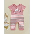 thumbnail image 2 of Bagilaanoe Baby Boy Girl Casual Short Sleeve Jumpsuit Letters Stripe Printed Round Neck Long Romper, 2 of 7