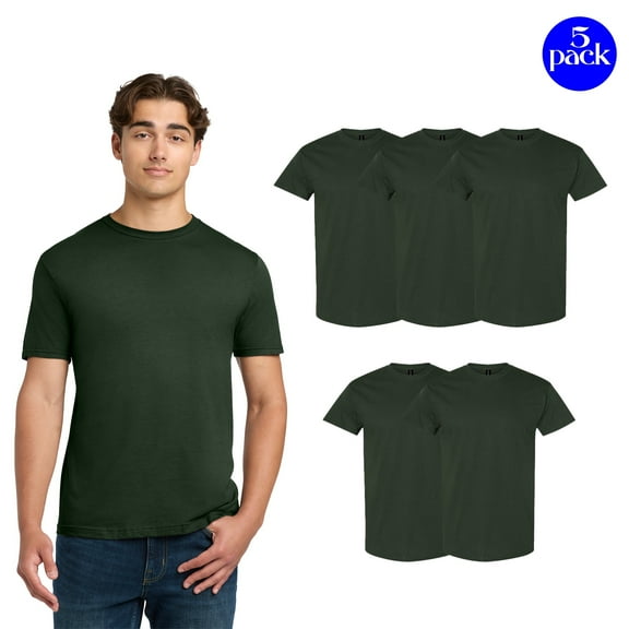 Gildan Heavy Cotton T-Shirt, Breathable Summer T-Shirt, Forest Green, Pack of 5, S