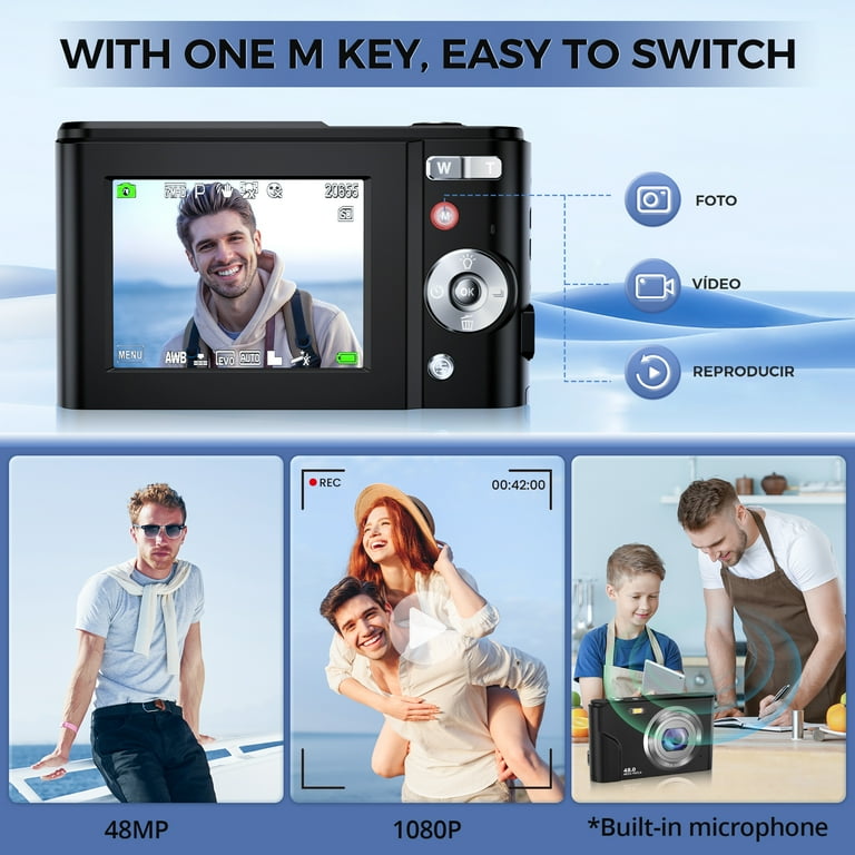 Portable Digital Camera, 48MP, FHD 1080P, 16X Zoom, 32GB,