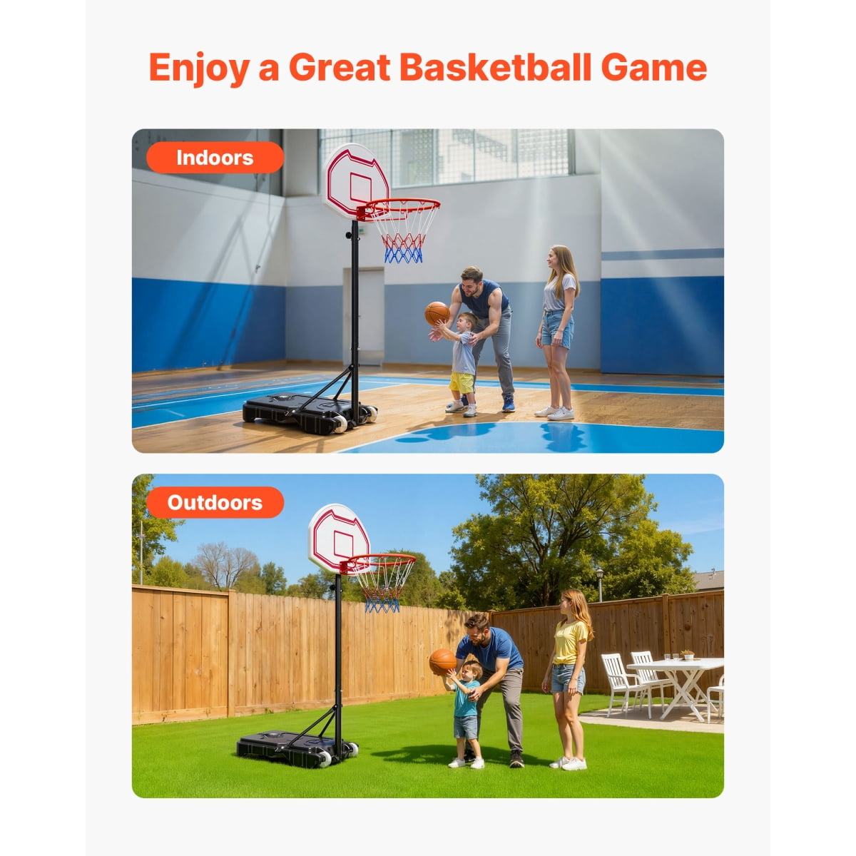 ZHICHUN Kids Portable Basketball Hoop 5.2-6.9ft Height Adjustable Rolling Wheels for Patio & Poolside