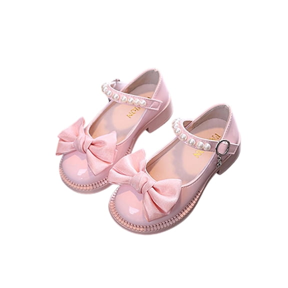 Xfvqtps Girls Mary Jane Shoes Flats Bow Pearl Hook and Loop Strap Thick Soft Sole Spring Summer Casual Princess Shoes