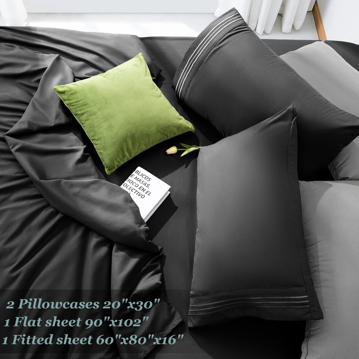 RWLVPE 4-Piece 1800 Series Microfiber Bed Sheet Set, Luxury 16" Deep Pocket Hotel Bedding, Wrinkle-Resistant & Breathable