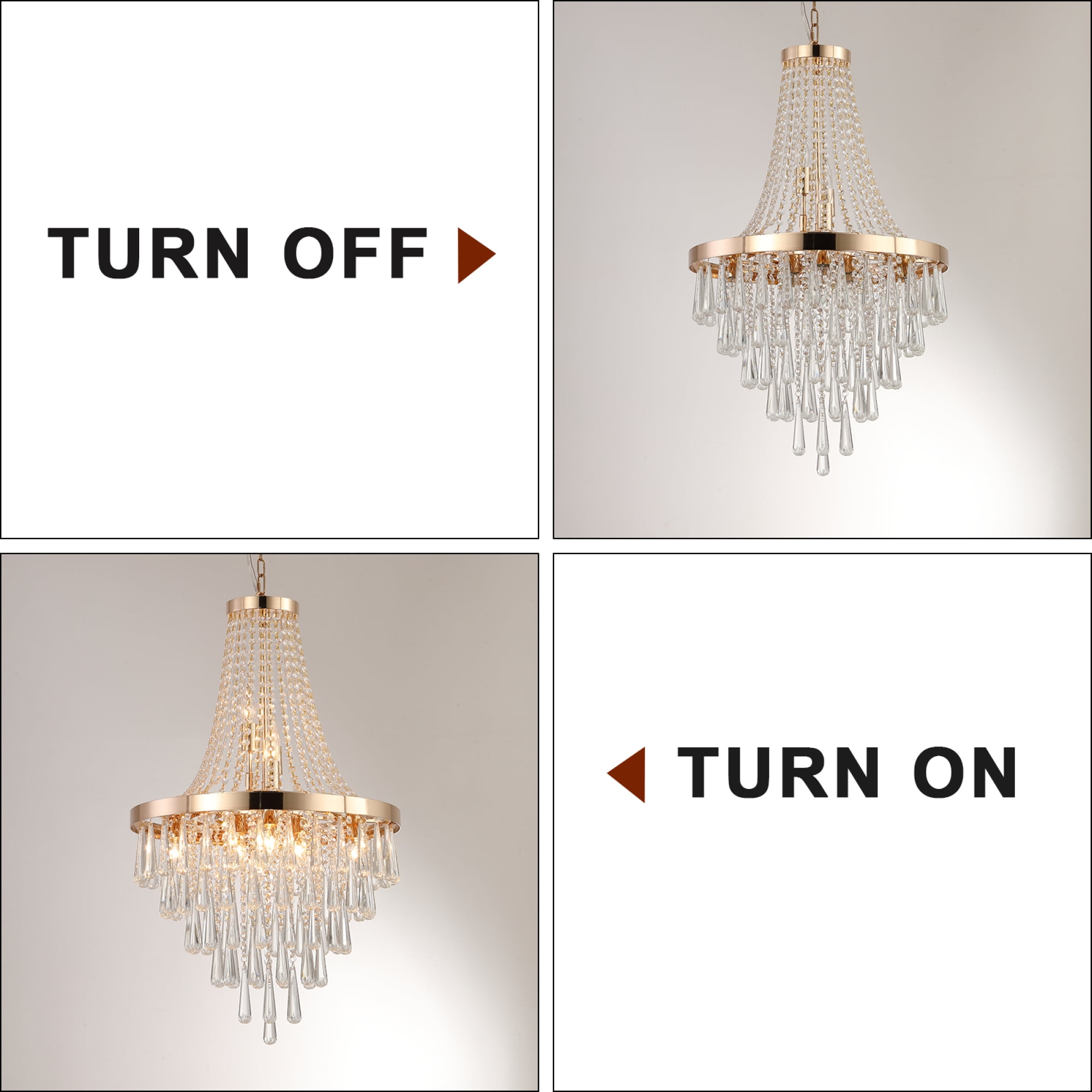 Jopath 20" Modern Crystal Pendant Chandelier with Golden Finish, 11-Light Hanging Light Fixture Tiered Design for Dining Room, Living Room, or Entryway (No Bulbs)