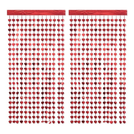 Valentine's Day Red Foil Hearts Backdrop Decoration, 39" x 77.5", 2 Count, by Way To Celebrate