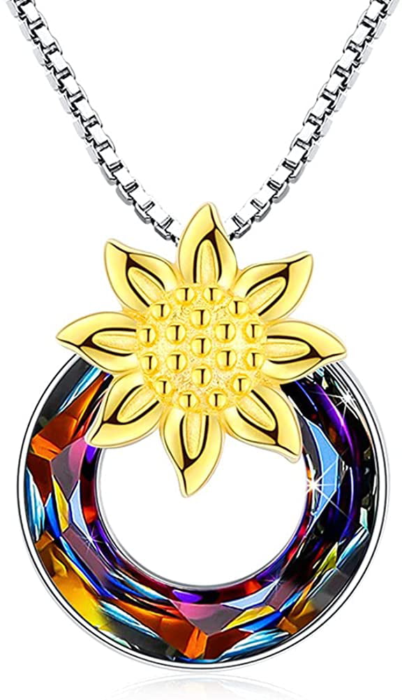TVS-JEWELS Sunflower Pendant for Womens Gift Round Cut Simulated Diamond 925 Sterling Silver